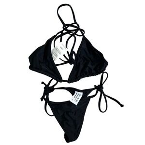 Zuliana VTG Sun & Sea Black Bikini Large Made in USA Lycra Spandex Strappy NEW